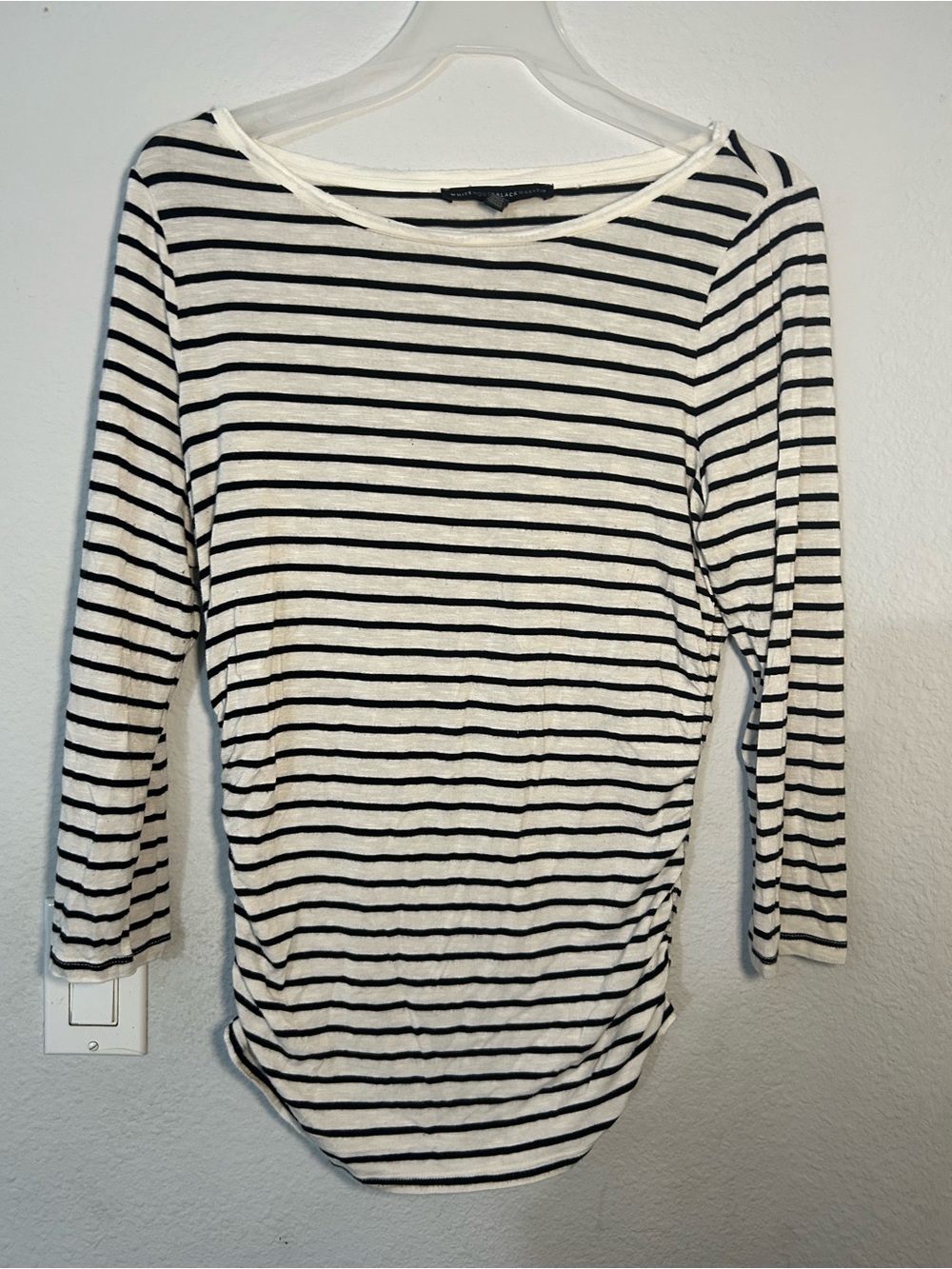 White House Black Market Black and White Striped Long-Sleeve Top